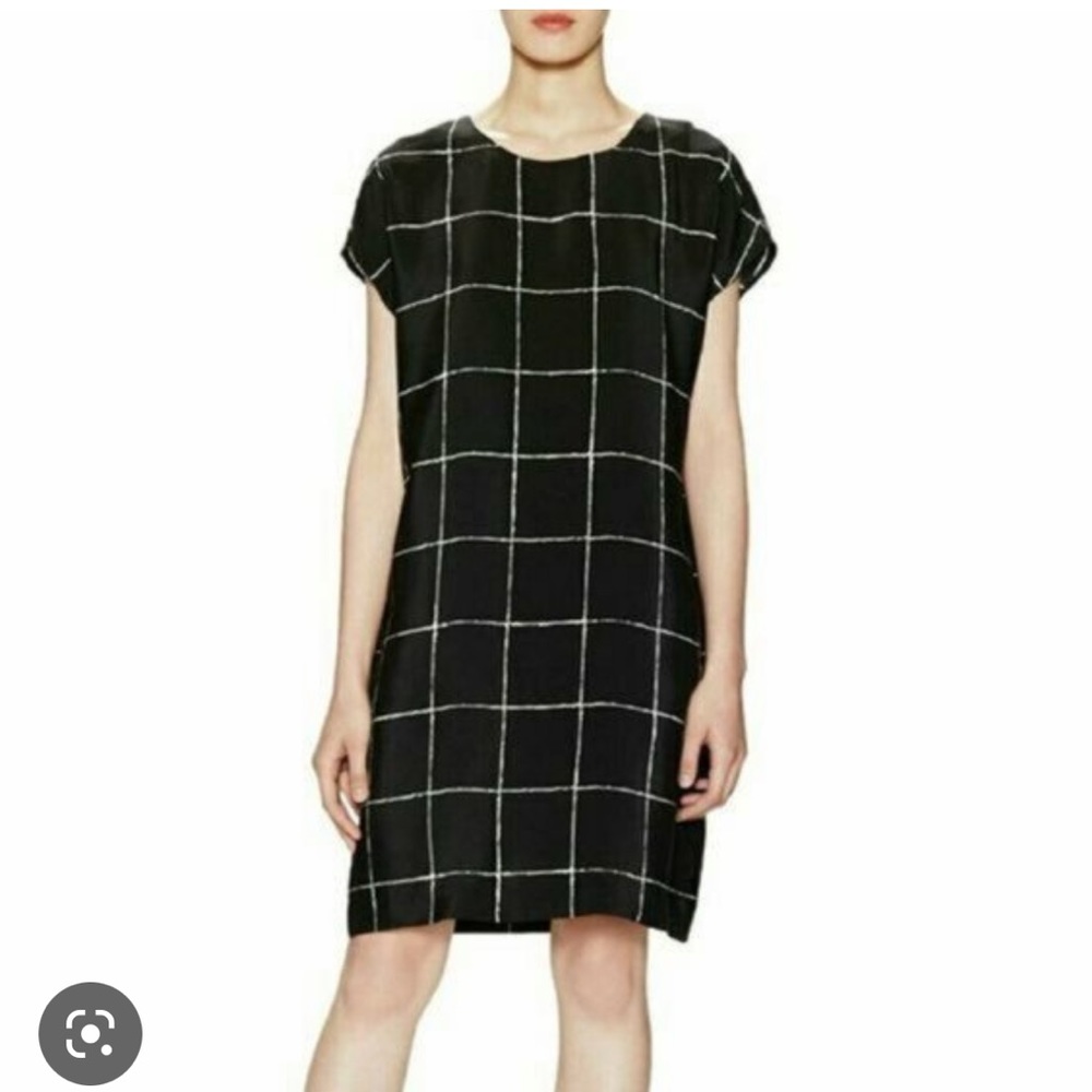 VINCE Black and White 100% Silk Dress